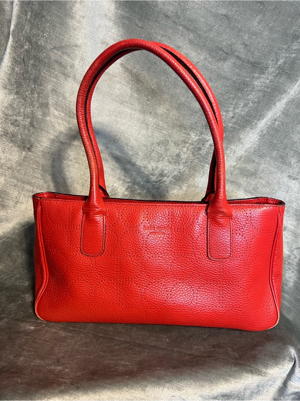 Kate Spade Noel Rue Pebbled Leather Red/Salmon Shoulder Bag w/PerfOrated Circles